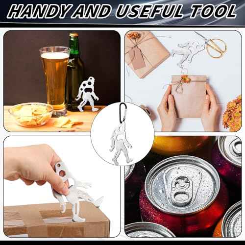 Cholemy 12 Pcs Credit Card Tool Novelty Christmas Stocking Stuffer Wallet Multitool Edc Gadget Friendship Bigfoot Sasquatch Elephant Gift Small Hand Carabiners Tool for Men Birthday(Ape-man,Silver)