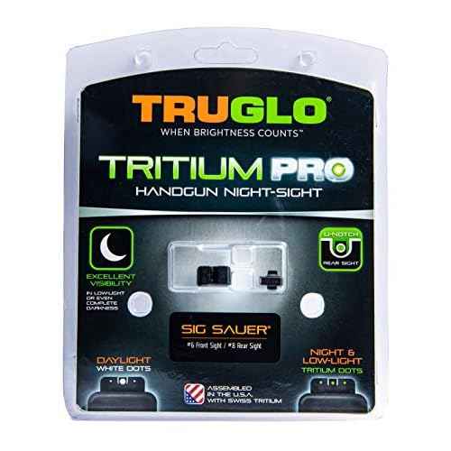 TRUGLO Tritium Pro Night Sights, Compatible with Sig Sauer Handguns | Compact Durable Glow-in-The-Dark Front & Rear Gun Sights with White Focus Lock Front Ring