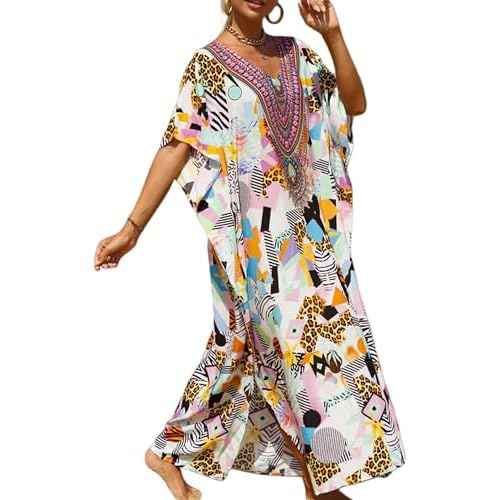 Women's V-Neck Batwing Sleeve Kaftan Dress Lightweight Beach Swimwear Cover Up for Mumu Tropical Vacation
