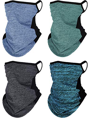 SATINIOR 4 Pack Neck Gaiter with Ear Loops - Light Blue, Green, Grey, Black & Blue