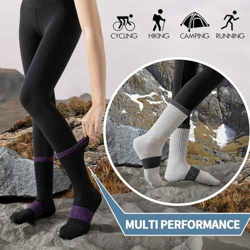 Wool Socks for Women - Hiking Womens Socks 5 Pairs, Thermal Sock for Men & Women Winter Warm Moisture Wicking