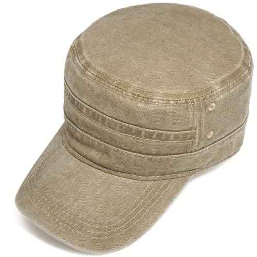 Unisex Cadet Army Caps Cotton Flat Top Cap Washed Military Hat Baseball Cap