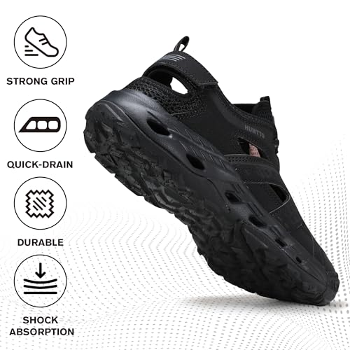 HUMTTO Men's Amphibious Closed Toe Hiking Sandals - Black, Size 10