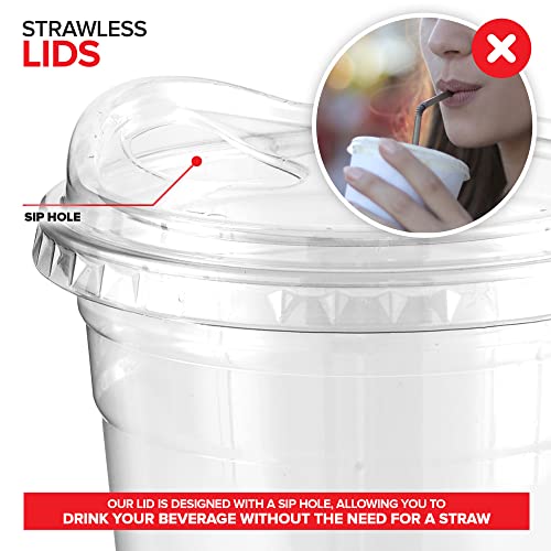 20 oz Clear Plastic Cups with Lids and Strawless Sip Lid - Disposable Togo Drinkware Set of 50