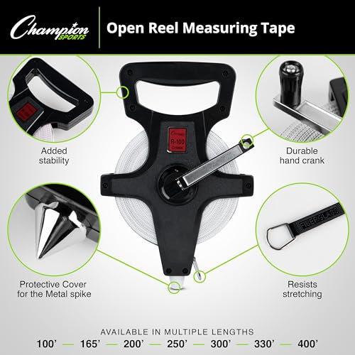 60 Meters Open Reel Measuring Tape with Metal Spike - Durable Fiberglass, Hand Crank for Track & Field