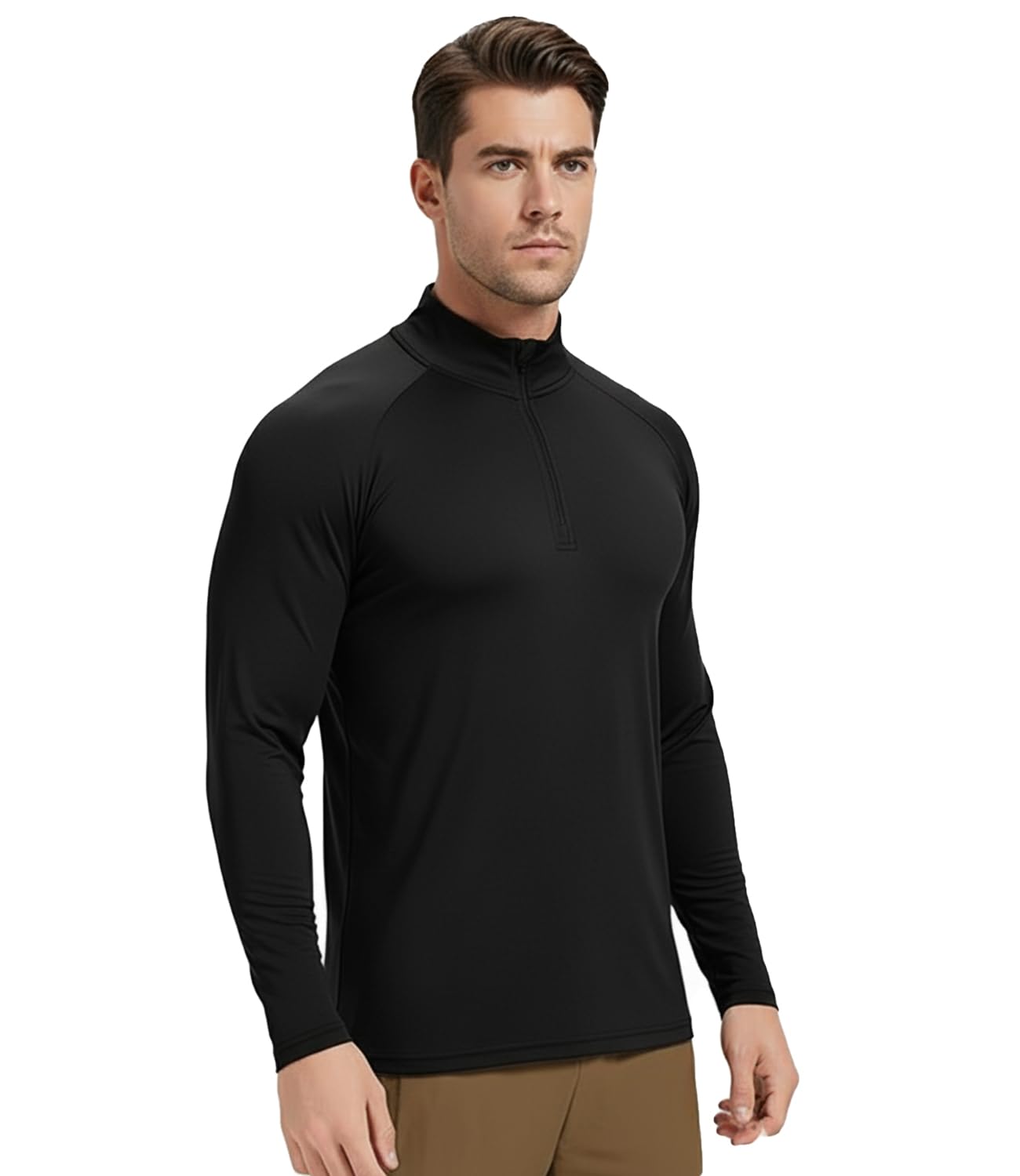 GYMELITE 3Pack Men's Long Sleeve Sweatshirts Quarter Zip Shirts Athletic Pullover Quick Dry Tops for Running Workout Golf Gym(BKBKBK L) Black