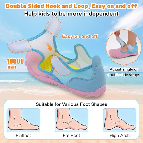 Kids Water Sandals - Adjustable Sport Shoes with Non-Slip Rubber Sole - Purple Blue, 3 Big Kid