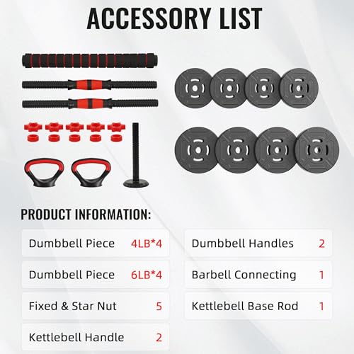 Fitvids Multi-Functional Portable Changeable Dumbbell and Barbell Kettlebell Set - Adjustable Weights