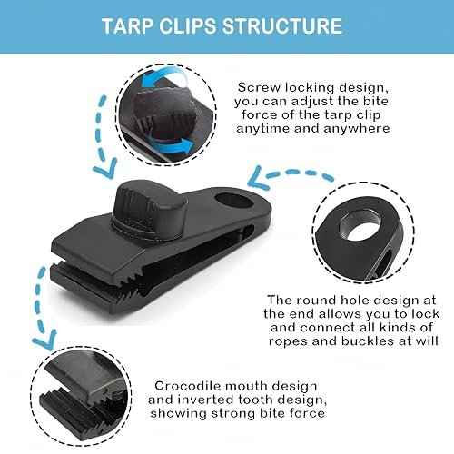 12pcs Heavy Duty Tarp Clips with Lock Grip - Windproof Tent Clamps for Camping, Canopies, Pool Covers, Reusable Multi-Purpose Clips