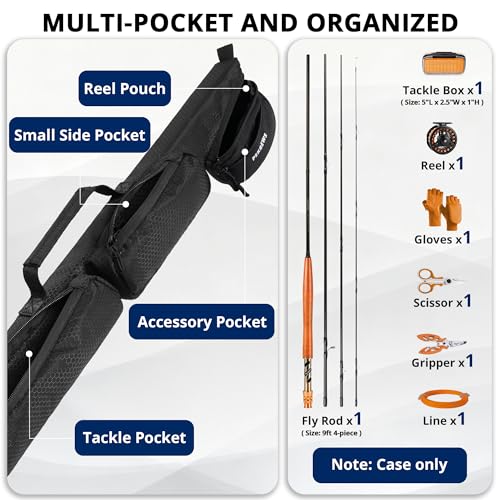 PEKREWS 9ft 4-Piece Fly Rod Case with Reel Pouch - Black, 30.5 Inch