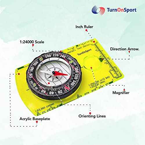TurnOnSport Orienteering Compass - Advanced Scout Compass for Hiking, Camping, and Backpacking - Best Survival Gifts for Kids