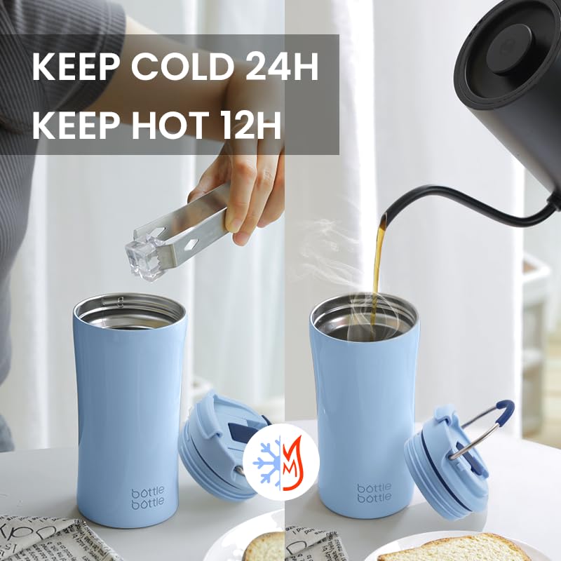 Insulated Coffee Tumbler 12oz with Blue Dual-Use Lid & Straw