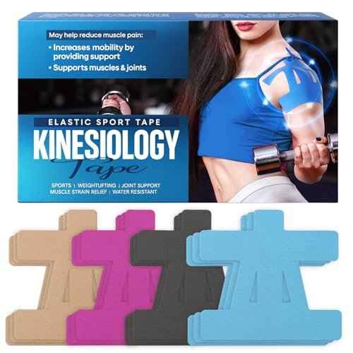 12Pcs Kinesiology Tape-for Shoulder, Shoulder Pain Relief Athletic Tapes, Shoulder Support & Stability Precut Strips, Waterproof & Elastic, Breathable Hypoallergenic Latex-Free