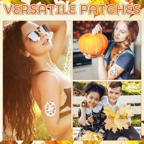 Geiserailie 32 Pcs Fall Adhesive Patches Compatible with Dexcom G7 Over Patches Waterproof and Sweatproof Sensor Cover Thanksgiving Flexible and Breathable Pre-Cut Tape Stickers