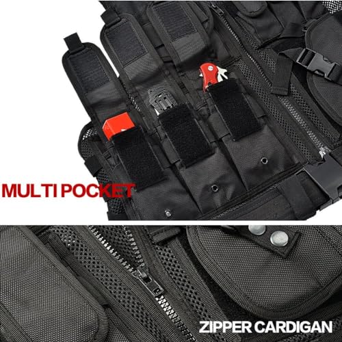 Ultralight Breathable Tactical Vest with Detachable Belt & Holster - Black 10-50