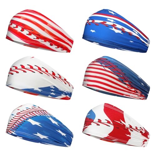 American Flag Baseball Headbands 6 Pack - Patriotic Sports Gift for Team