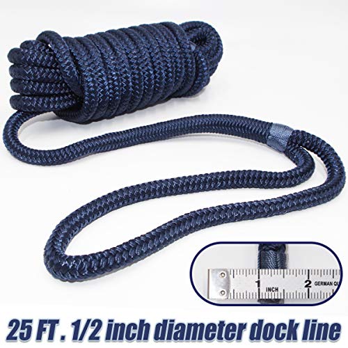 2 Pack Navy Blue Dock Lines - 15', 25', 35' with Eyelet, Double Braided Nylon - 25 FT, Variation of This Listing