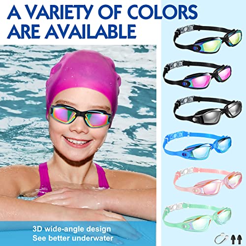 Swim Goggles for Adults and Kids - Lively Color, 6.3 x 1.8 Inches - Flutesan 6 Pack