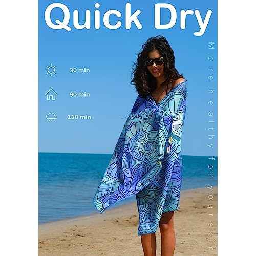 Microfiber Thin Lightweight Flat Beach Towel Sand Free Quick Dry Absorbent Compact Towels for Swimming Pool Camping Beach Accessories Large Easy Pack Travel Things for Vacation Essentials Adult Gift