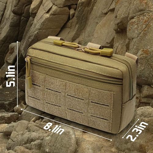 2 Pack Tactical Laser Cut Molle Pouches - Compact Utility Admin Case - Tan