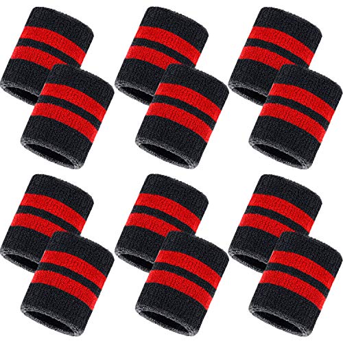 Sports Sweatbands Wristbands for Men Women 3.15" Black and Red Absorbent Workout Gear