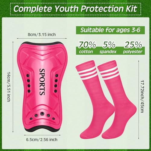 Kids Soccer Shin Guards Set with Socks - Black & Rose Red, Small