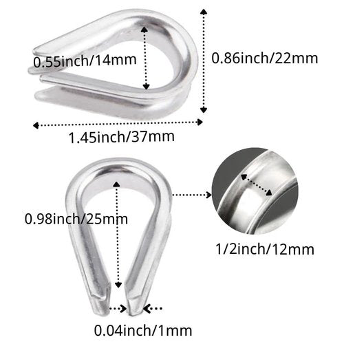 4Pcs 1/2" Wire Rope Chain Thimble for Boat Rigging Anchor Boat Terminating Splicing 316 Stainless