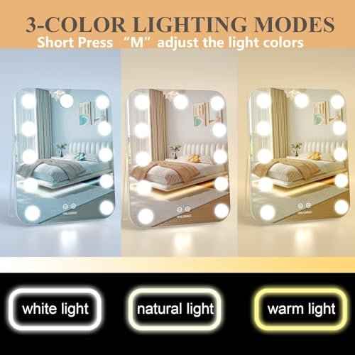 14.6" Vanity/Makeup Mirror with Lights, Hollywood Mirror with 11 Dimmable LED Bulbs,3 Color Modes,Touch Control