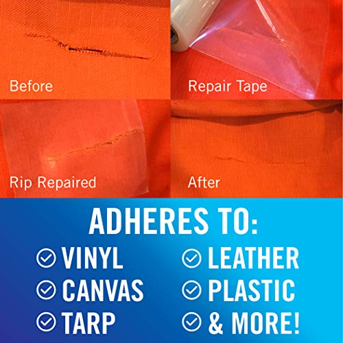 Repair Tape for Fabric Boat Covers, Canvas Tents, Pop-Up Campers, RV Awnings, Tarps, Canopies, Bimini Tops, Sails, Air Mattress Patch Kit, 30ft x 3" Clear Heavy-Duty Waterproof Vinyl