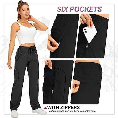 Womens Hiking Pants Quick Dry UPF 50 Lightweight Travel Golf Cargo Safari Pants Zipper Pockets