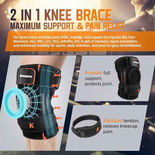 New Upgraded 2-in-1 Professional Knee Brace for Pain Relief,Adjustable Knee Support with Patella Pad & Side Stabilizers, Compression Knee Sleeve for Meniscus Tear, ACL, Joint Pain, Runner, Workout-Men & Women (L/XL)