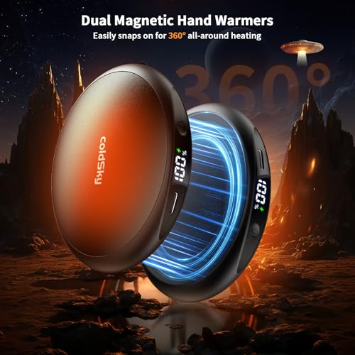 coldSky Hand Warmers Rechargeable 2 Pack Magnetic Electric Hand Warmer with Digital Display, 3 Heating Levels, Portable Pocket Heater Gift for Christmas, Outdoors, Games, Camping, Hunting