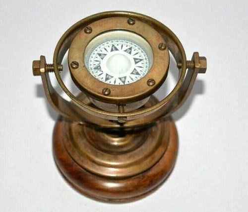 Antique Nautical Brass Gimbal Compass Vintage Ship's Binnacle gimballed Compass
