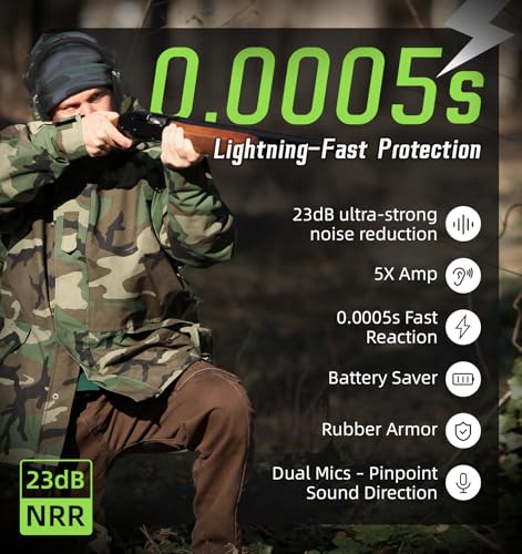 PROHEAR Digital Electronic Shooting Ear Protection 5X Sound Amplification, 23dB Noise Reduction, Green - Low Profile