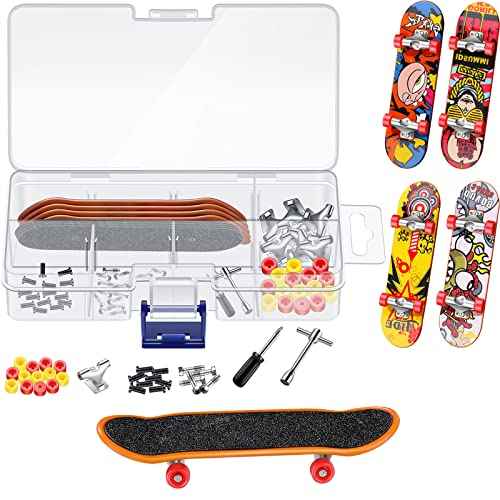 5 Packs DIY Mini Finger Skateboard Fingerboard Kit with Box and Replacement Accessories for Teens Adults Fingertip Movement Novelty Toys