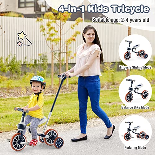 BABY JOY 4 in 1 Tricycle for Toddlers, Kids Trike Baby Balance Bike w/Adjustable Seat, Pedals & Wheels, Boy Girl Ride-on Toy