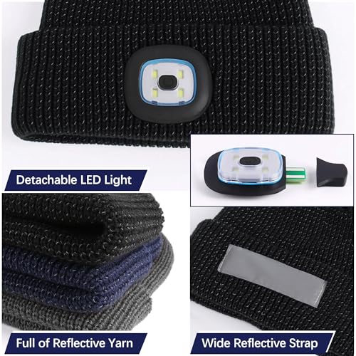 Babalet Beanie Hat with Light, Rechargeable LED Reflective Knitted Headlamp Caps, Warm Winter Gifts for Men Women