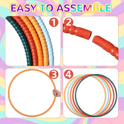 Poen 10 Pcs Adjustable Detachable Exercise Hula Hoop for Kids and Adults - Color