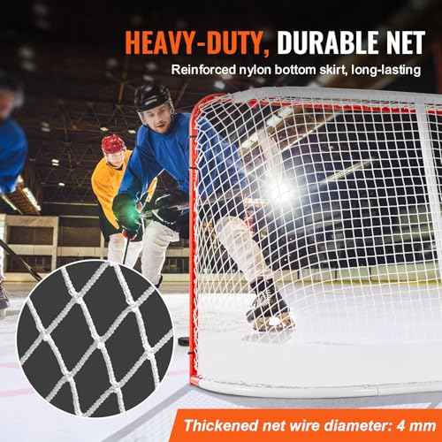 VEVOR Street Hockey Net, Indoor Outdoor Steel Hockey Goal, Official Regulation Pro Hockey Training Goal Set, Portable Hockey Goal with Net, Easy Assemble, 72" x 48", White/Red