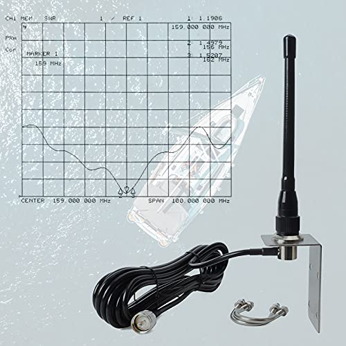 Marine VHF Antenna 156-163MHz with 16.4ft Coax Cable - Low Profile, Durable, Omni-Directional