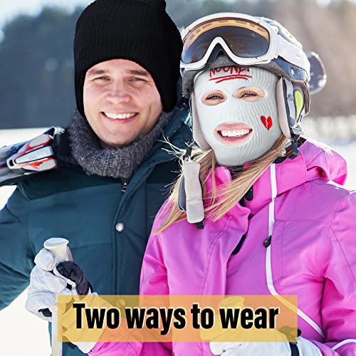 Winter Ski Mask 2 Pack Full Face Balaclava for Men Women - White & Black Heart Style