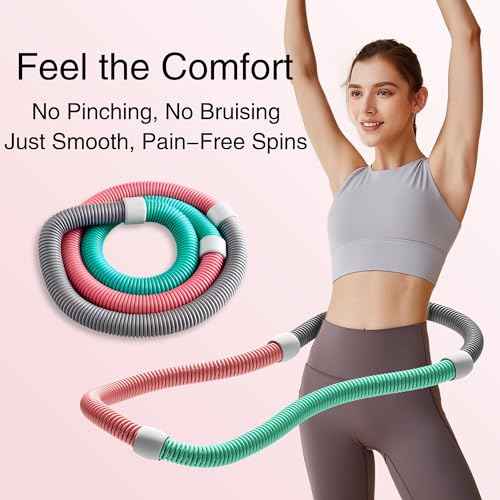 Weighted Soft Spring Hula Hoop for Adults, 3lb Foldable for Home and Travel, Portable Slimming Fitness Hoop for Weight Loss, Waist-Friendly Design, Upgraded Closed Silent Version