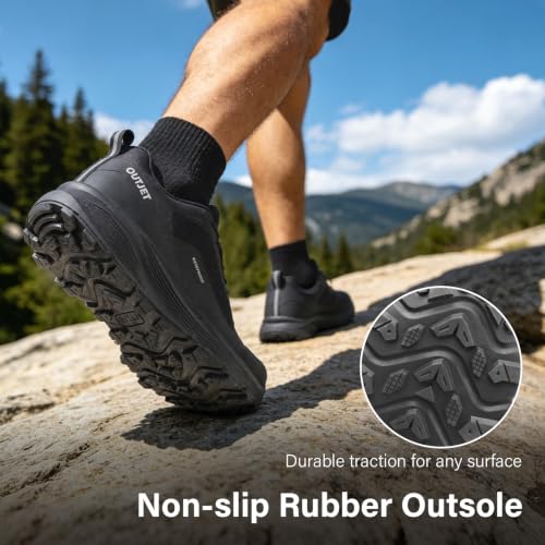 Men's Waterproof Hiking Shoes Lightweight Breathable Anti Slip Outdoor Shoes - 10.5 Black
