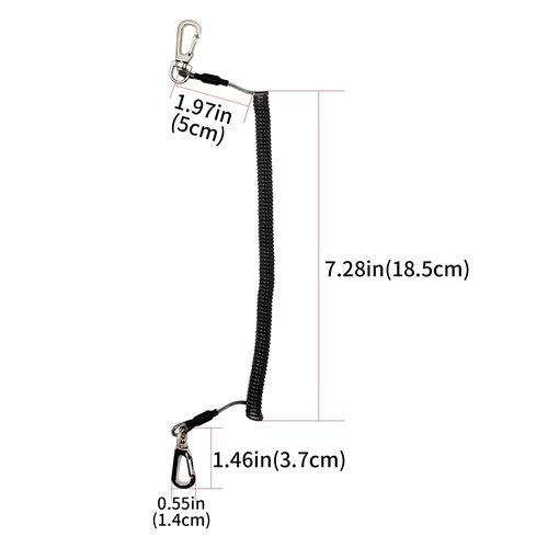 Aginkgo 5Pcs Fishing Lanyard Retractable Coiled Steel Wire Inside with Carabiner and Split Ring Heavy Duty Coiled Lanyard Stretched to 6.56ft for Kayak Paddle Leash Pliers Boating Tools