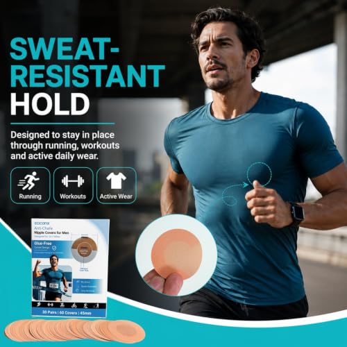 SCICOFIX 60pcs Tan Nipple Covers Men Running Anti-Chafing Tape for Marathon Sports