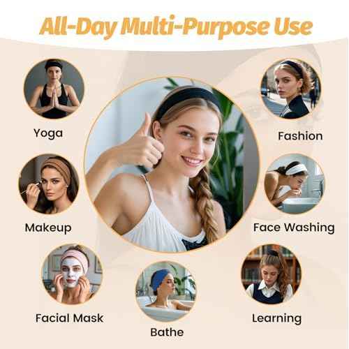Headbands for Women - 6 Pack Wide Elastic Hair Bands | Stretchy Sweatbands Hair Bands | Soft Sports Thin Head Bands | Non-Slip Accessories Bands for Fashion, Washing Face, Workouts, Yoga, Daily Use