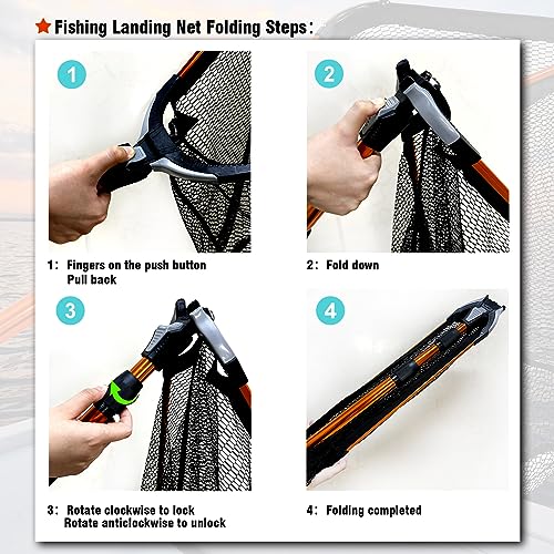 Fiblink Folding Aluminum Fishing Landing Net with Extendable Telescoping Handle - 59-118 Inches