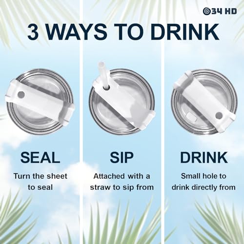 40 oz Tumbler Replacement Lid - Spill-Proof Clear Lid with Straw & Wide Mouth (White Variation)