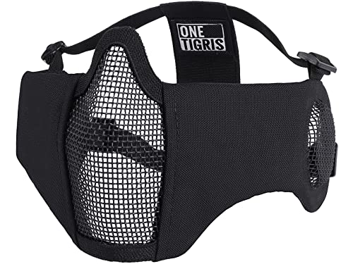 Foldable Steel Mesh Airsoft Mask with Ear Protection - Black