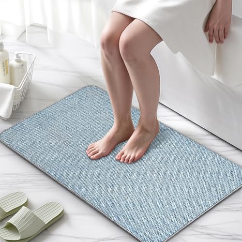Blue Ultra-Thin Bath Mat 17x27 Inches Non-Slip Absorbent Quick Dry Rug